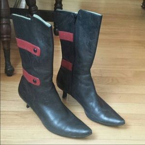 Kenneth Cole kitten heel striped leather boots